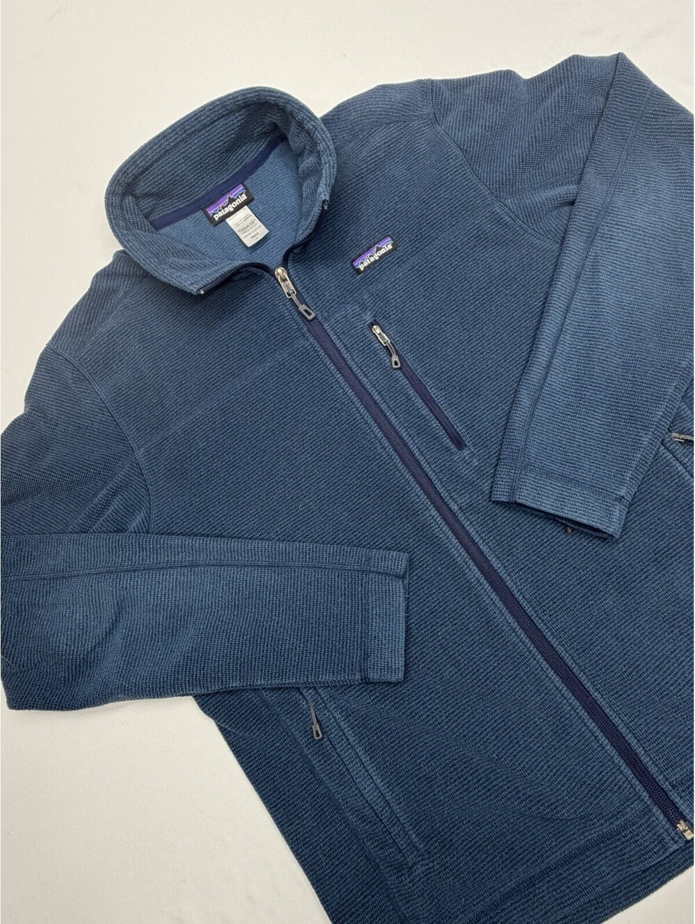 Patagonia Grid Fleece Pullover Mens Large Blue 1/4 Zip Long Sleeve Hiking Top